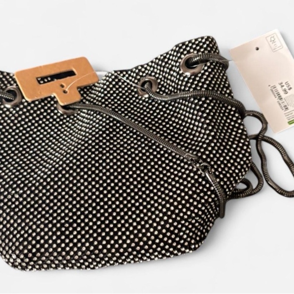 Black Rhinestone Drawstring Shoulder Bag - Picture 8 of 8
